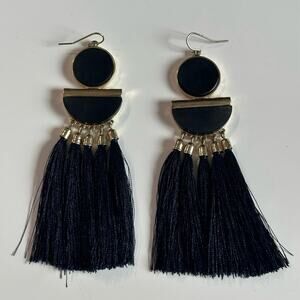 Black Art Deco Tassel Dangle Earrings